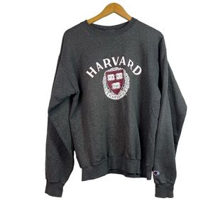 Champion Vintage Harvard VE-RI-TAS Gray Crewneck Pullover Sweater Size M